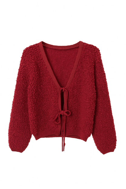 Bouclé Tie Knit Cardigan
