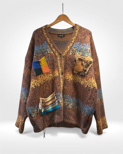 Rustic Patchwork Heritage Knit Cardigan