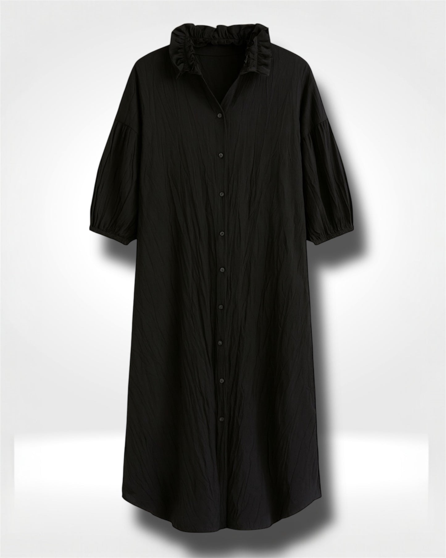 Ruffled Collar Relaxed Maxi Shirt Dress