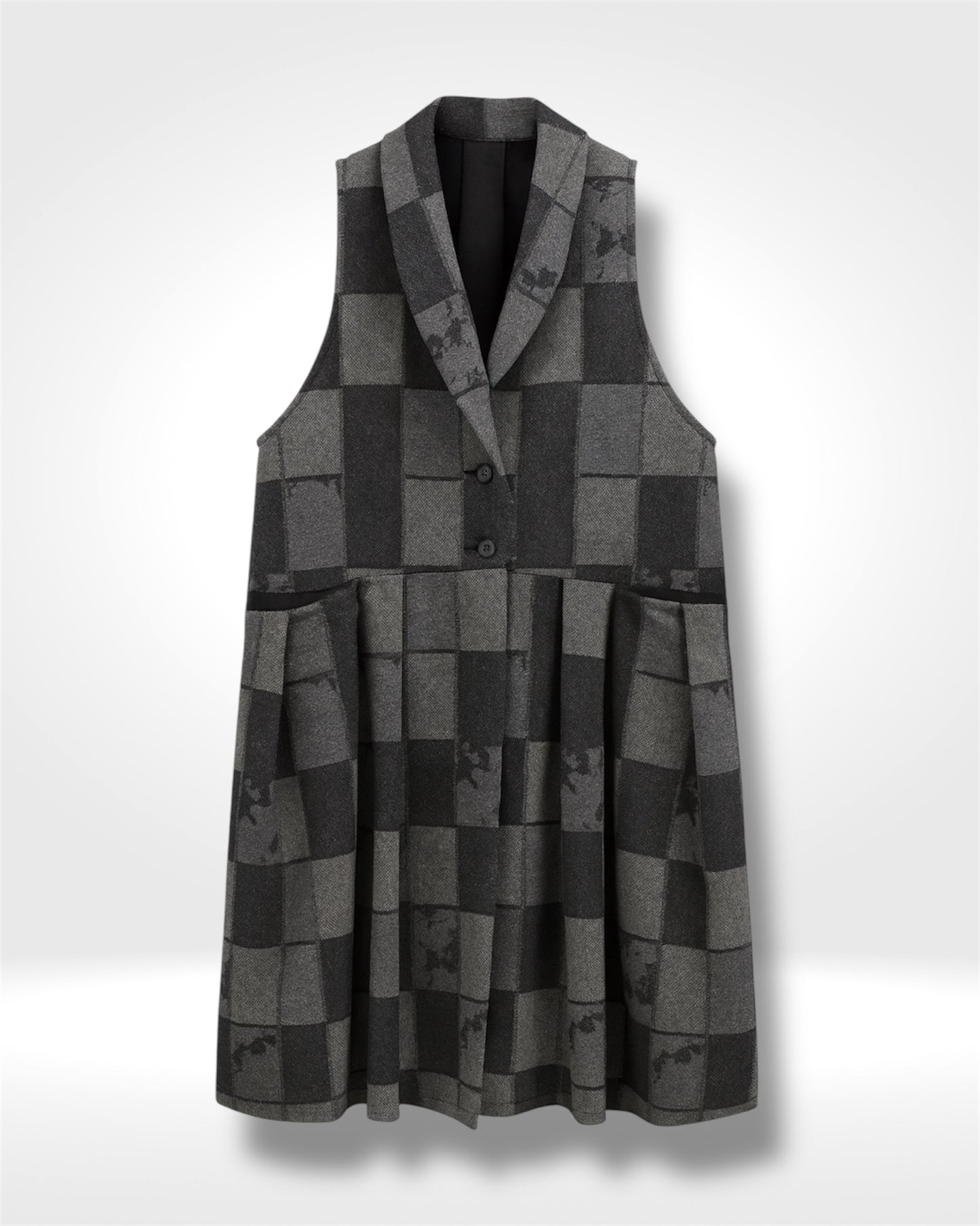 Italian Wool Checkered Sleeveless Coat