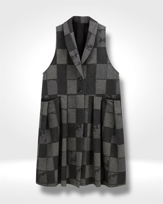Italian Wool Checkered Sleeveless Coat