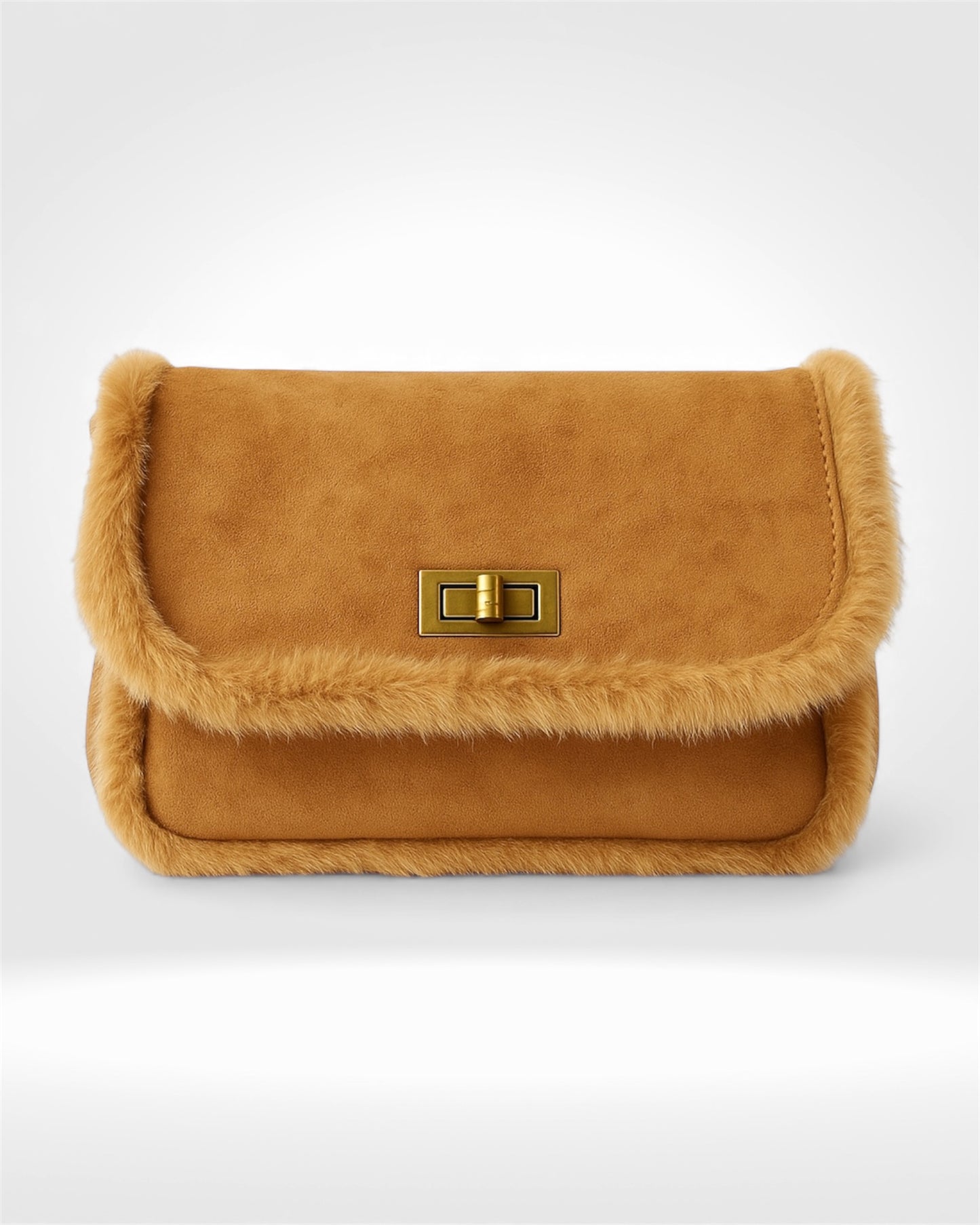 Faux Suede & Fur-Trim Shoulder Bag – Caramel