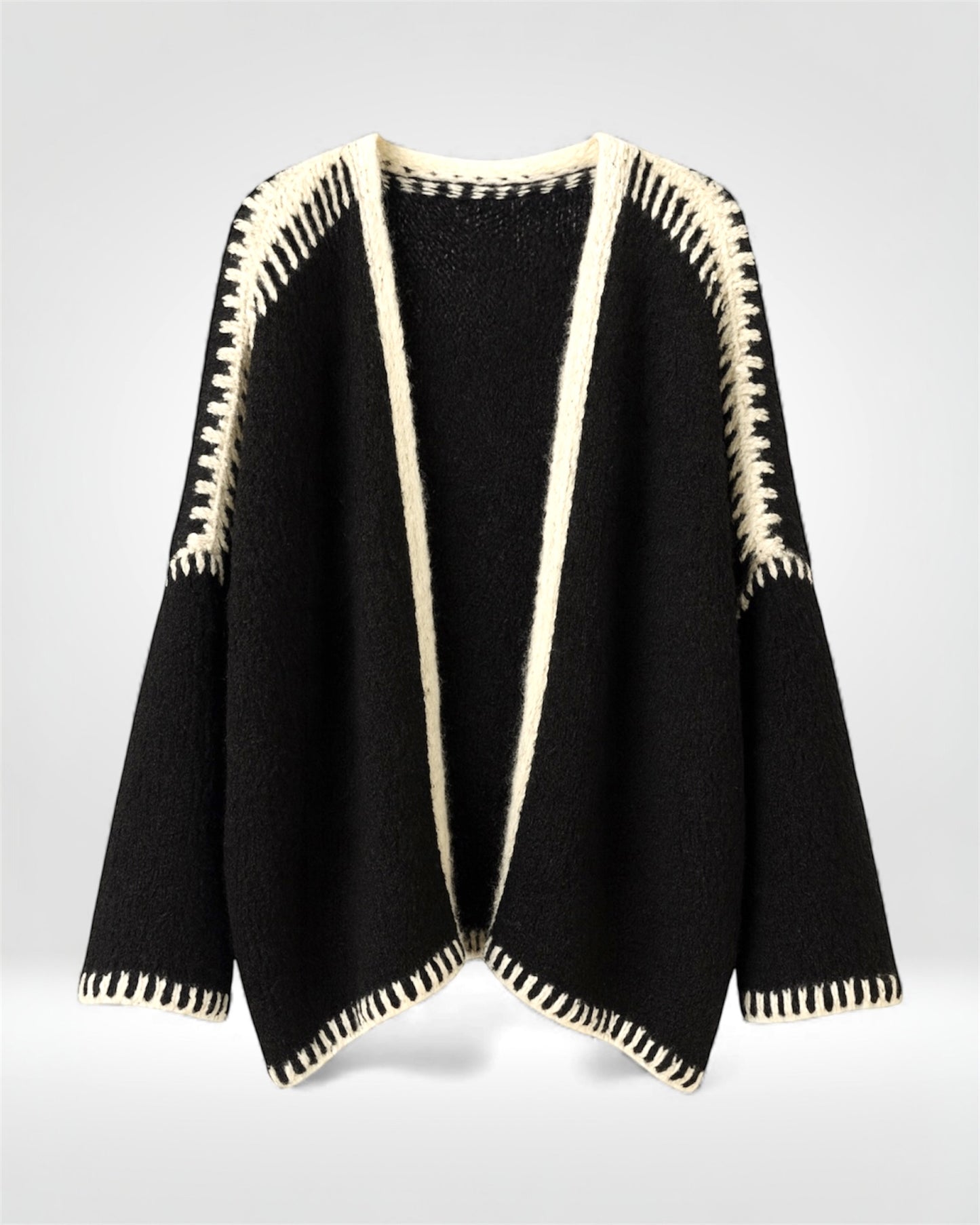 Hand-Stitched Contrast Knit Cardigan