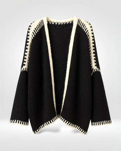 Hand-Stitched Contrast Knit Cardigan
