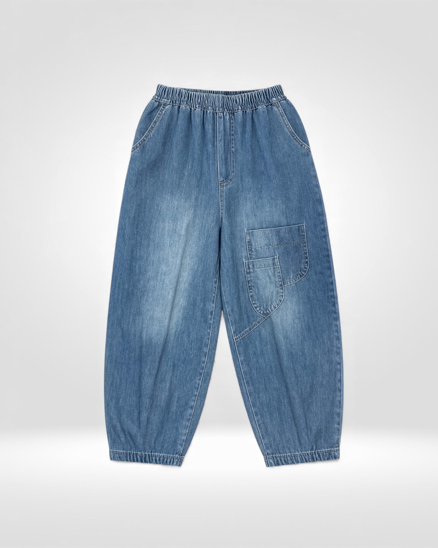 Relaxed Fit Elastic Waist Denim Cargo Pants (Bella Blue)