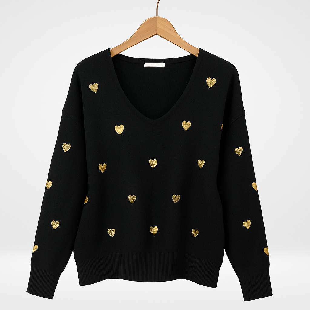 Heart Sequin V-Neck Knit