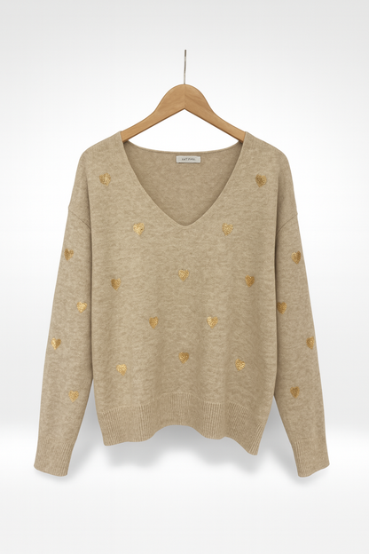 Heart Sequin V-Neck Knit
