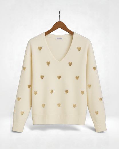 Heart Sequin V-Neck Knit