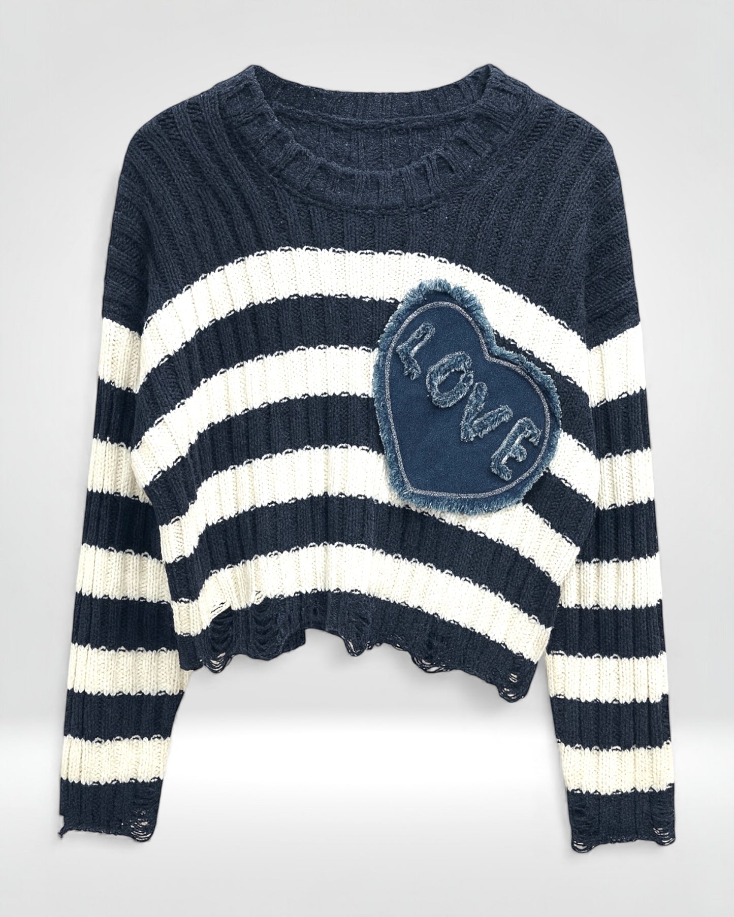 Striped LOVE Patch Knit Sweater