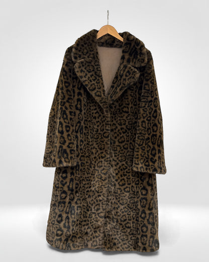 Leopard Print Faux Fur Long Coat