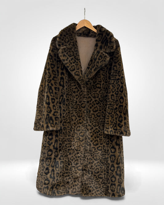 Leopard Print Faux Fur Long Coat