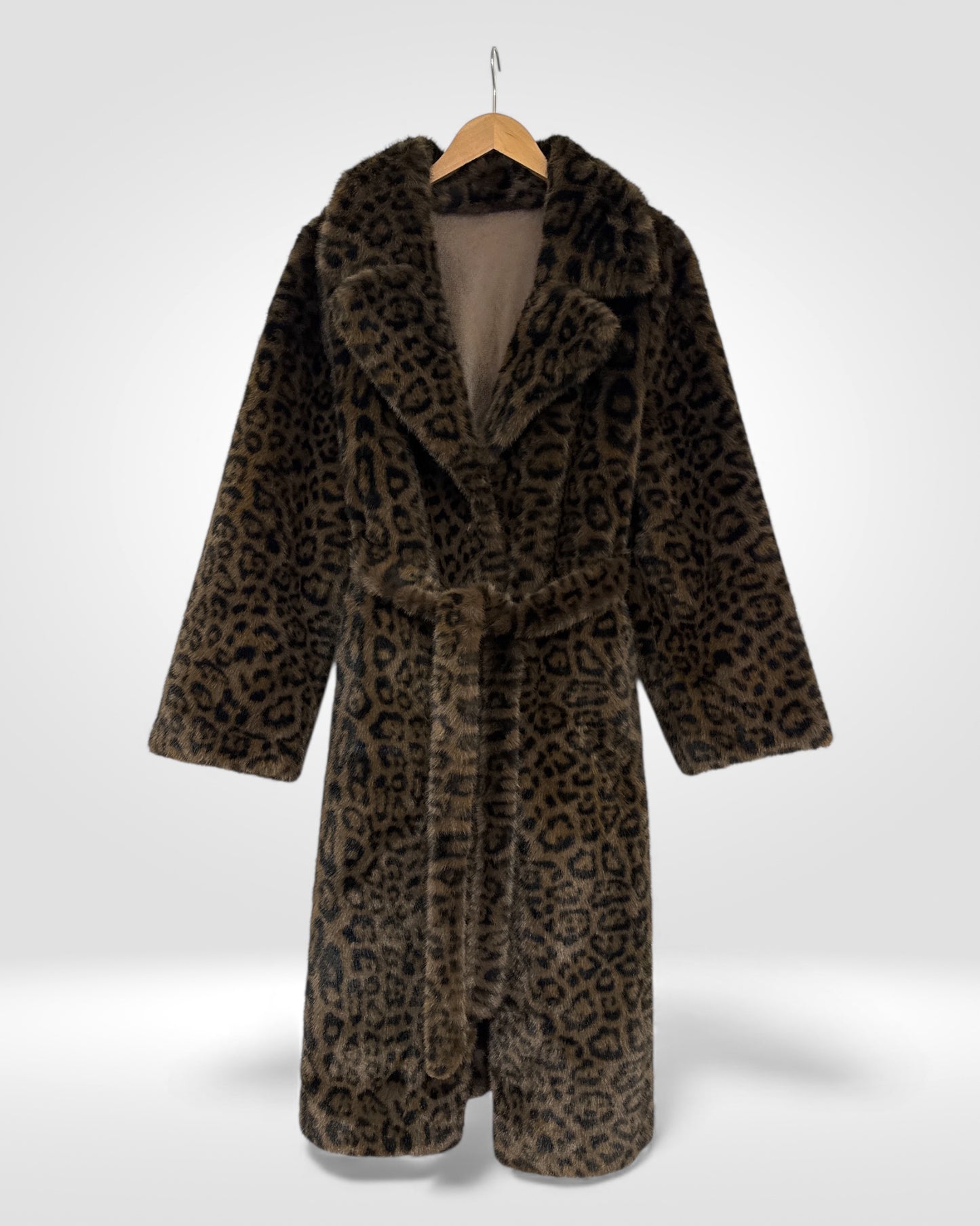 Leopard Print Faux Fur Long Coat