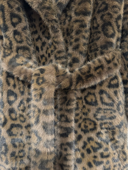Leopard Print Faux Fur Long Coat