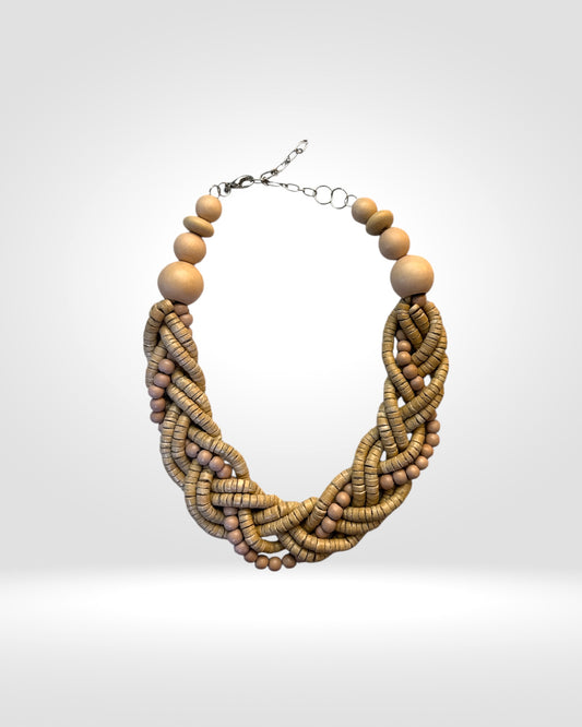 Natural Woven Wood effect Necklace