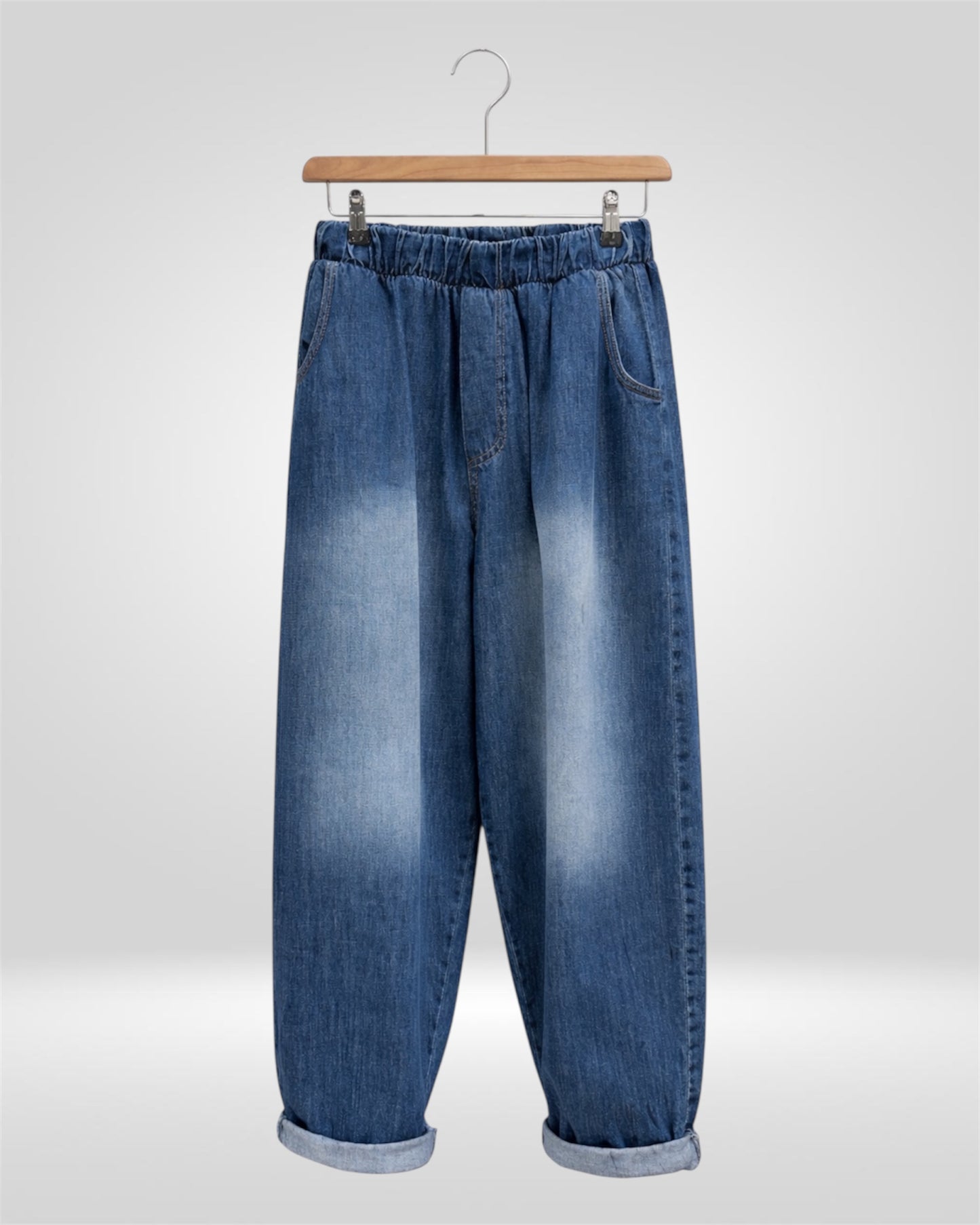Relaxed Fit Elastic-Waist Denim Pants