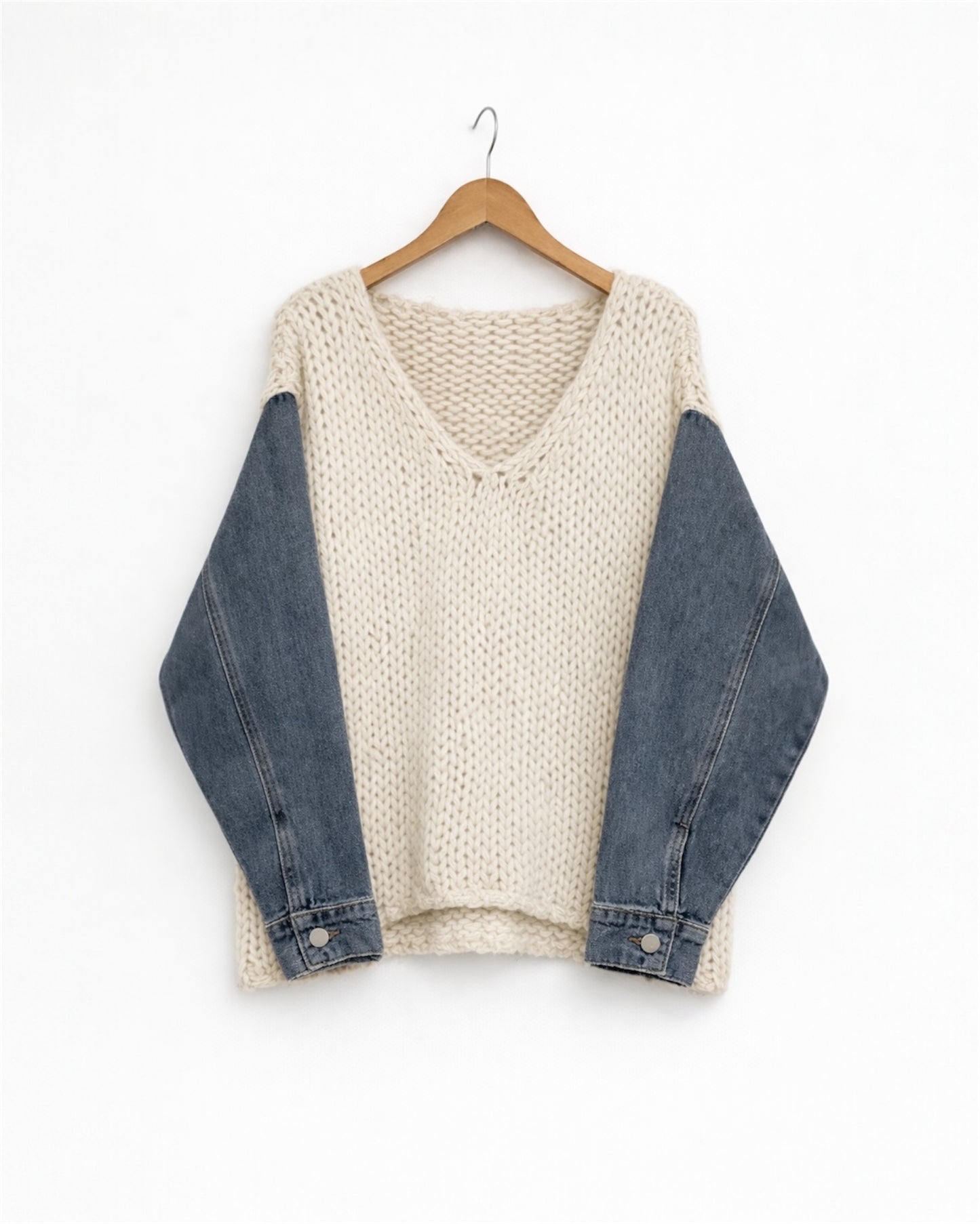 Italian Knit Denim-Sleeve Jumper