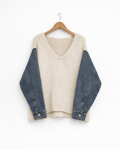 Italian Knit Denim-Sleeve Jumper