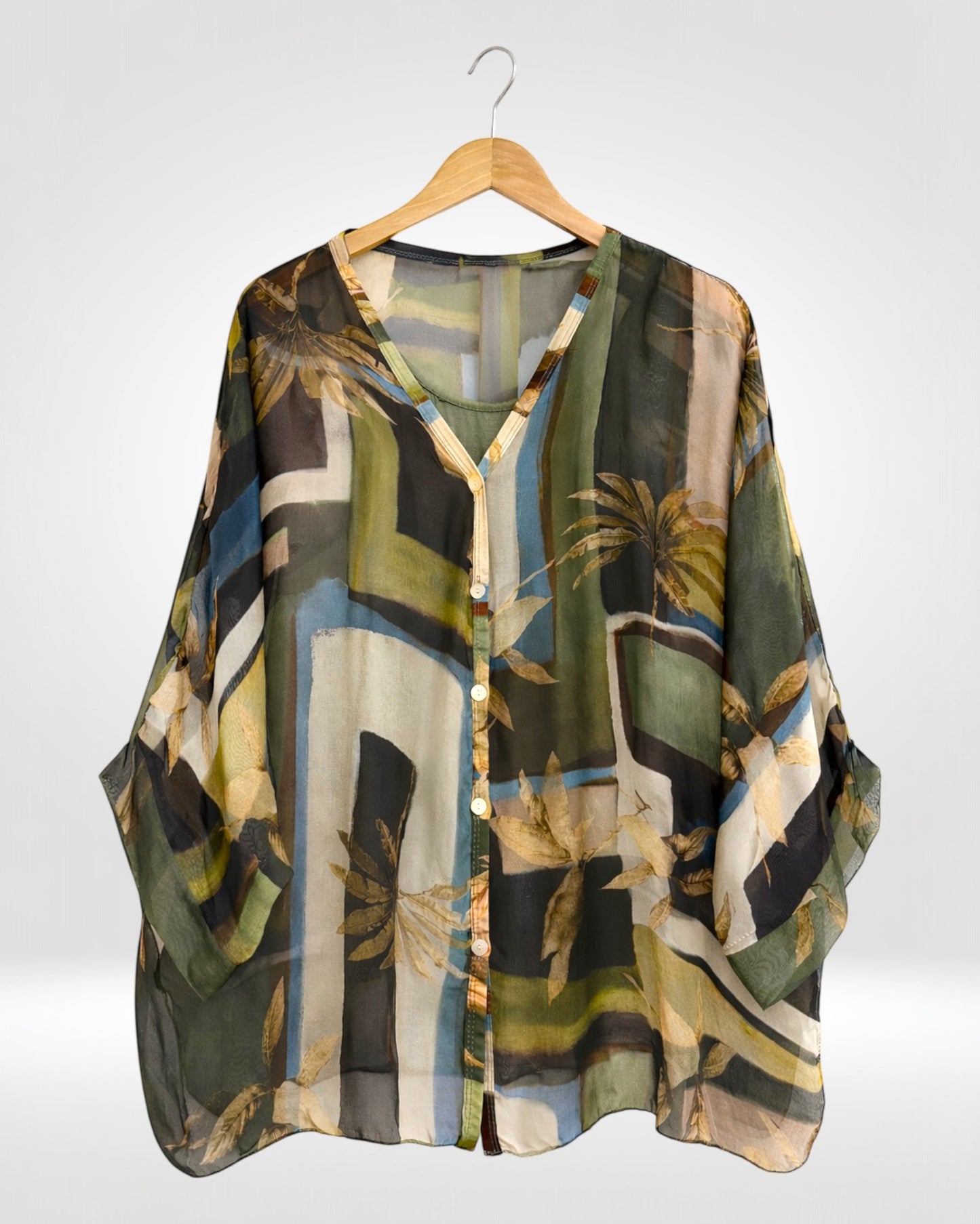 Abstract Silk Blend Blouse with Under Vest