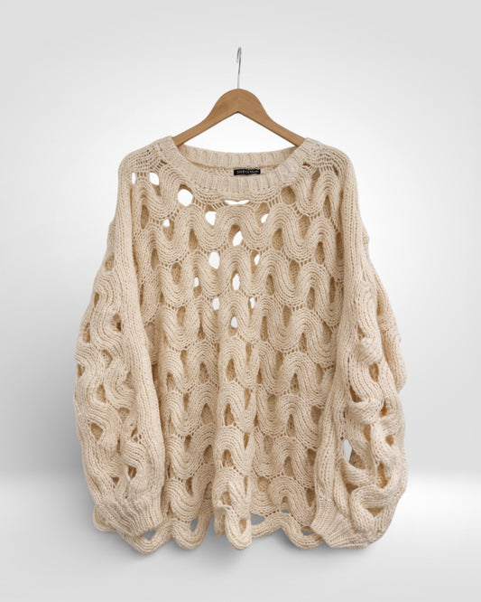 Wave-Knit Openwork Oversized Sweater