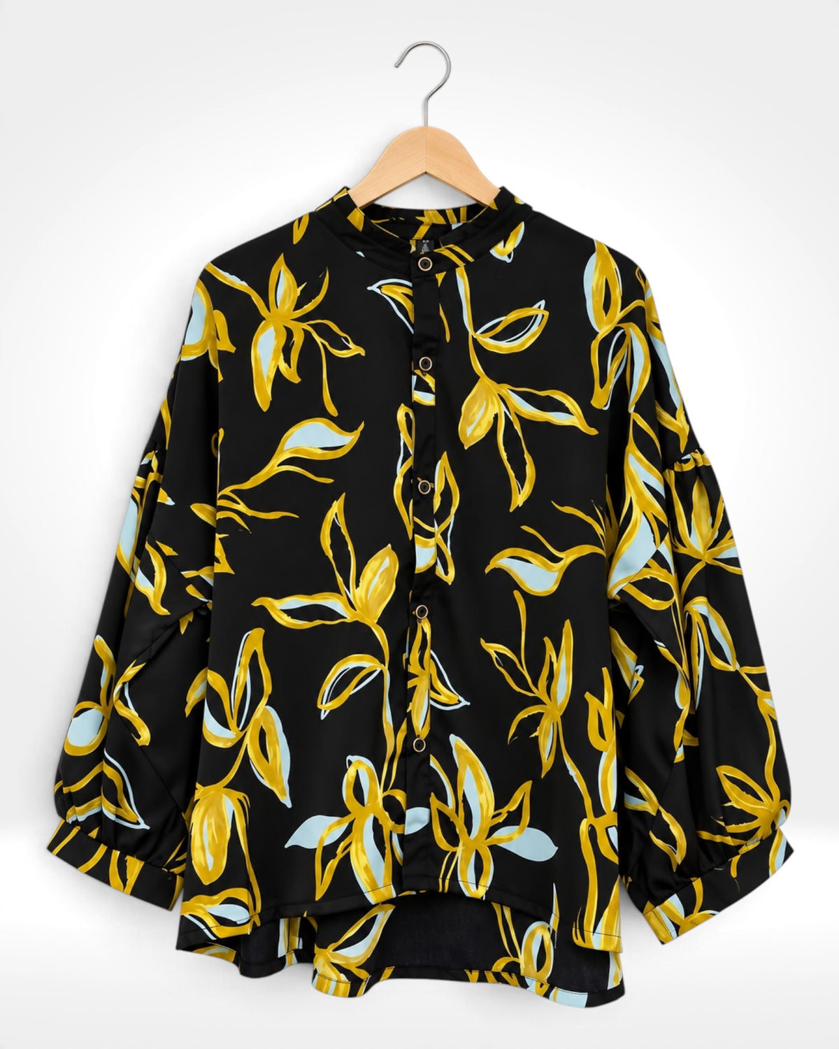 Golden Bloom Button Front Blouse (Bella Blue)