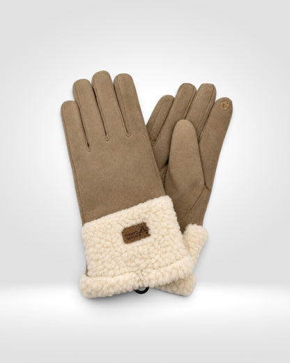 Cosy Suede-Effect Gloves with Faux Sheepskin Cuffs