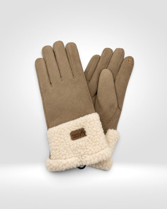 Cosy Suede-Effect Gloves with Faux Sheepskin Cuffs