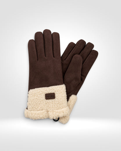 Cosy Suede-Effect Gloves with Faux Sheepskin Cuffs