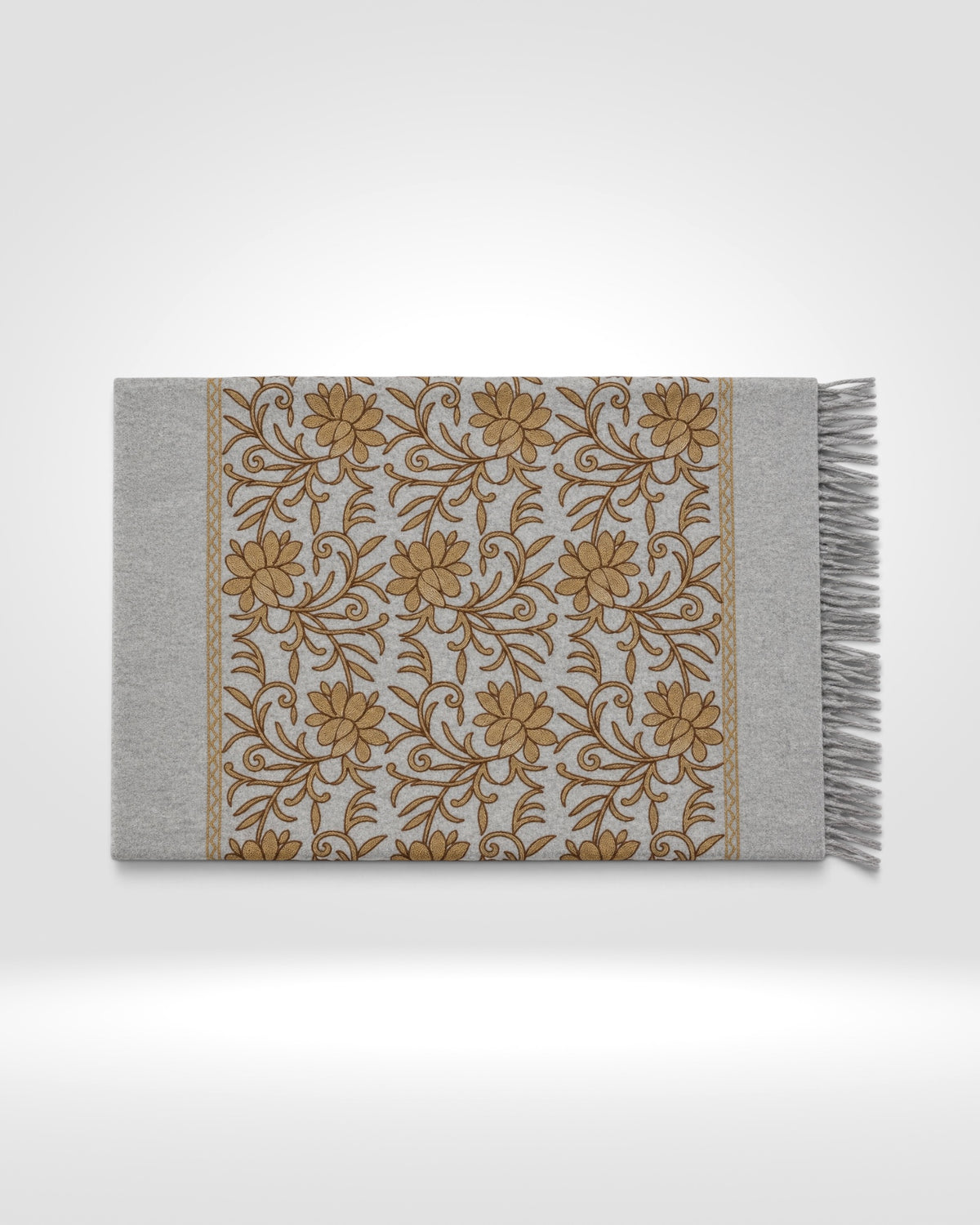 Embroidered Floral Scarf – Grey & Brown