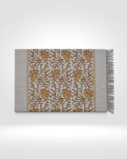 Embroidered Floral Scarf – Grey & Brown