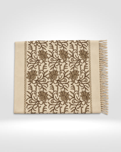 Embroidered Floral Scarf – Cream & Brown