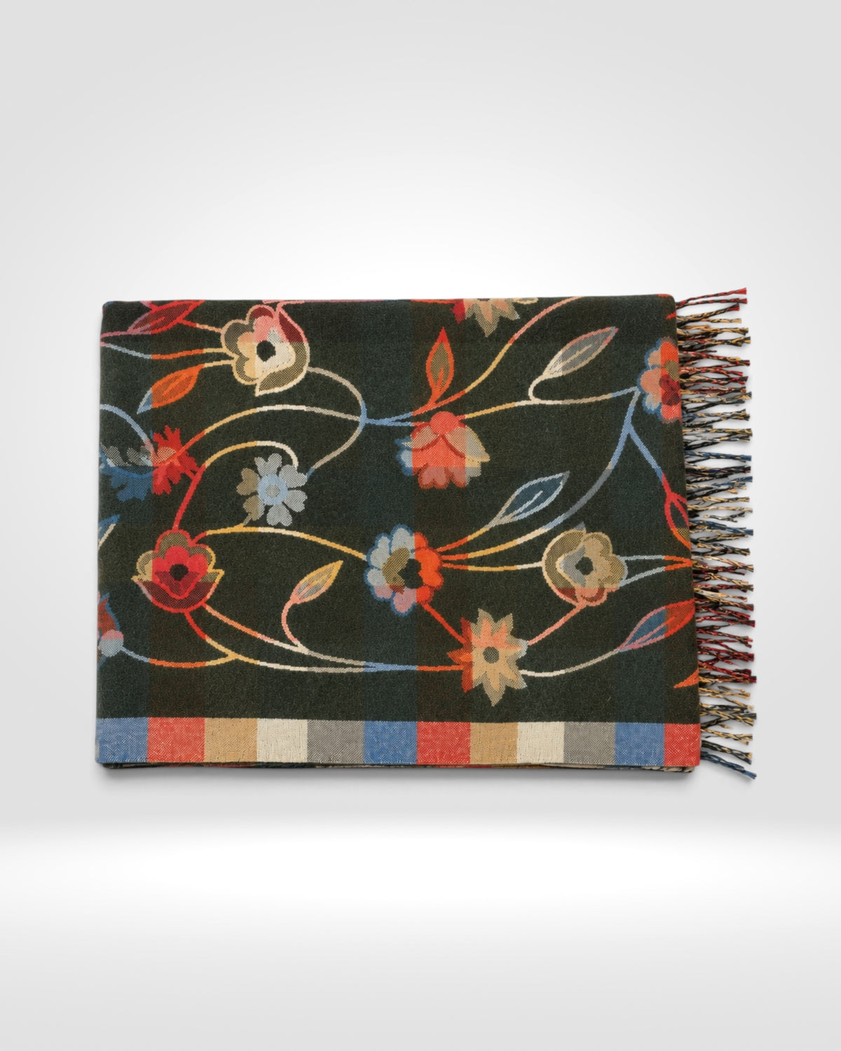Vintage Floral Print Scarf – Olive Green