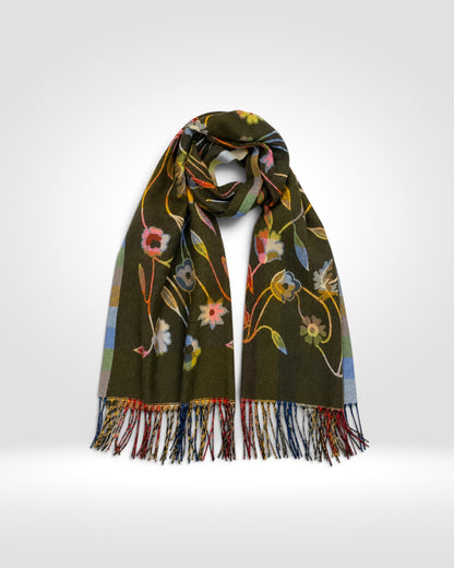Vintage Floral Print Scarf – Olive Green