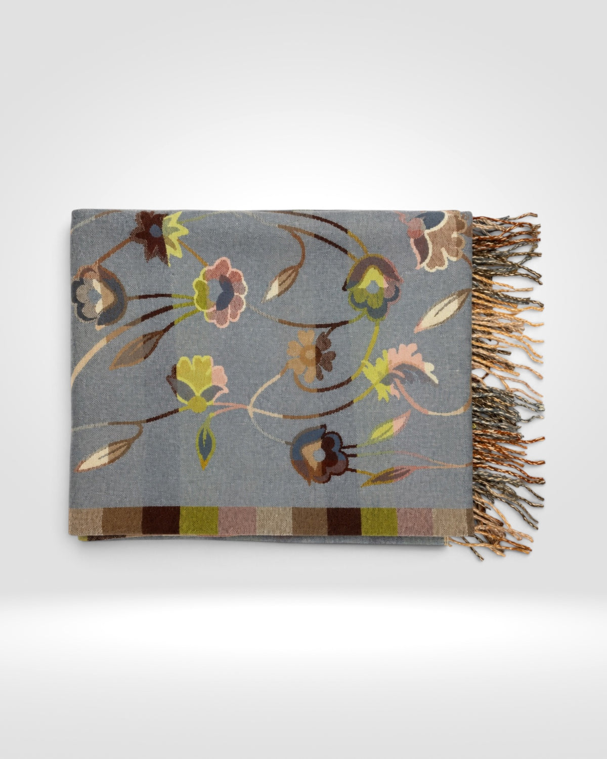 Vintage Floral Print Scarf – Dusty Blue