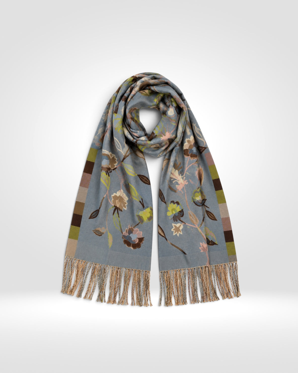 Vintage Floral Print Scarf – Dusty Blue