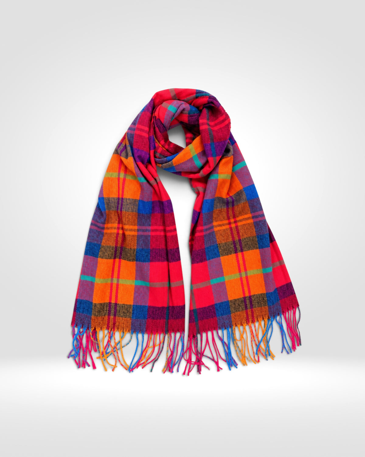 Bright Multicolour Check Scarf – Pink & Orange