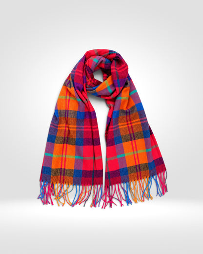 Bright Multicolour Check Scarf – Pink & Orange