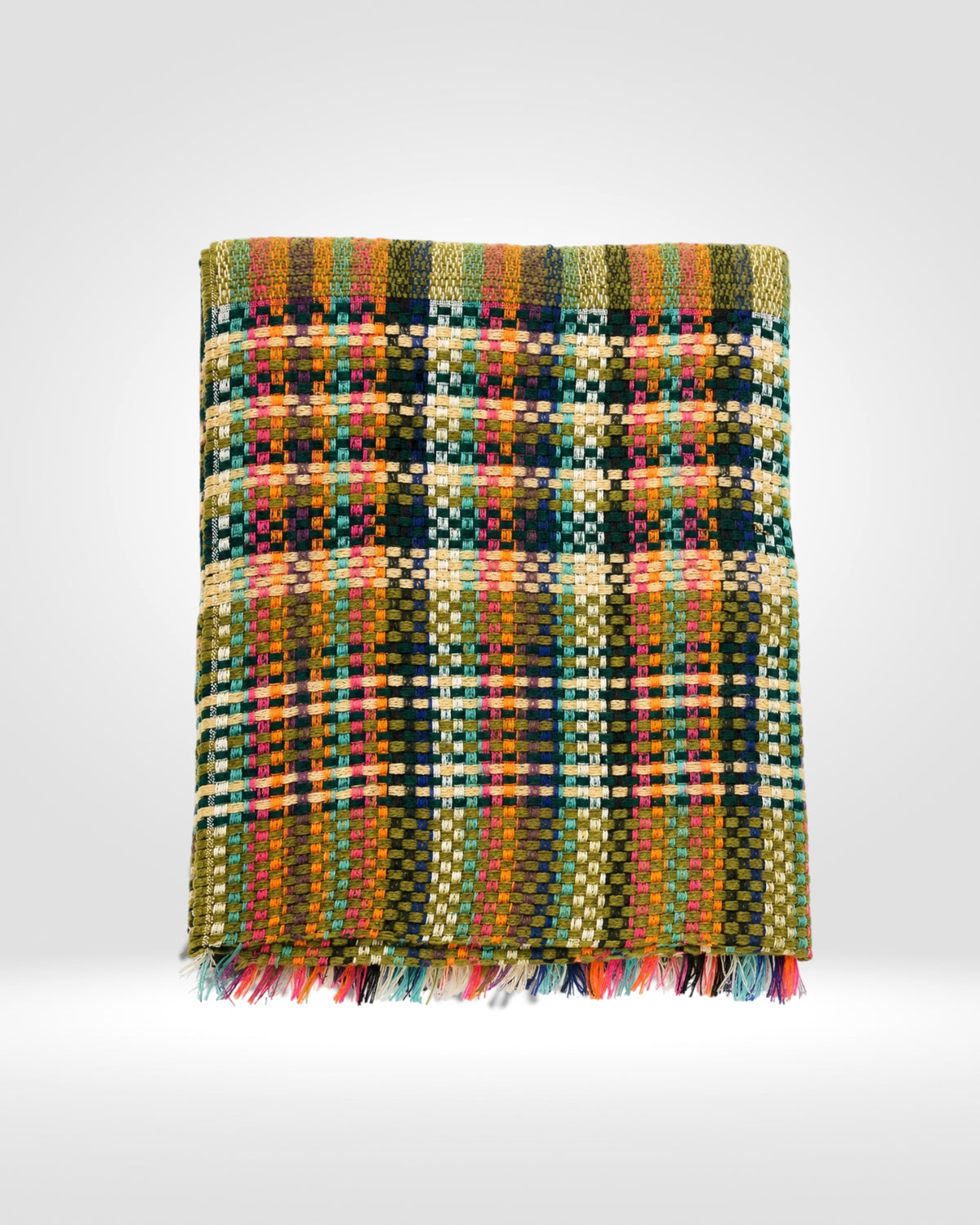 Multicolour Woven Stripe Scarf – Olive Green