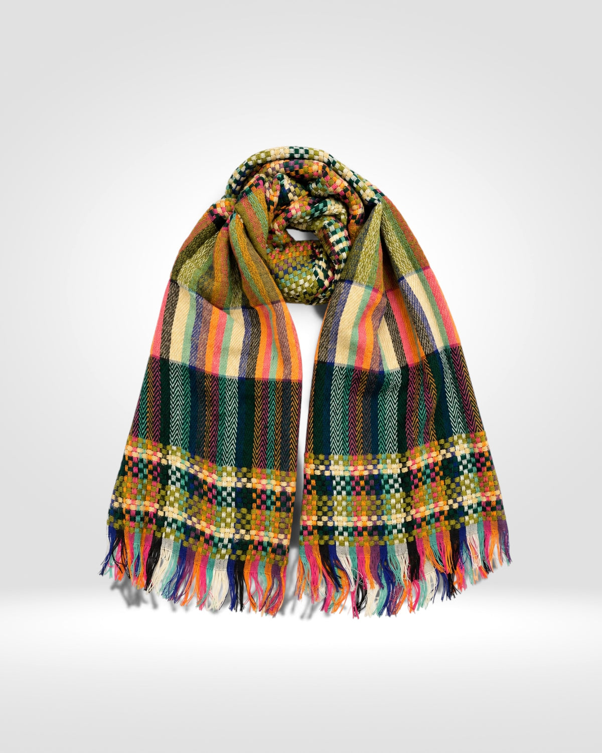 Multicolour Woven Stripe Scarf – Olive Green