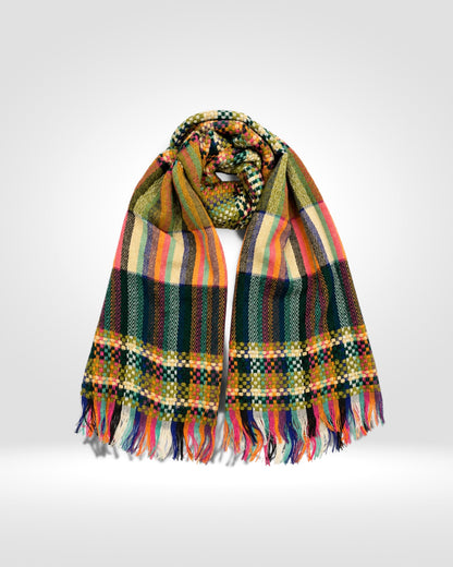 Multicolour Woven Stripe Scarf – Olive Green