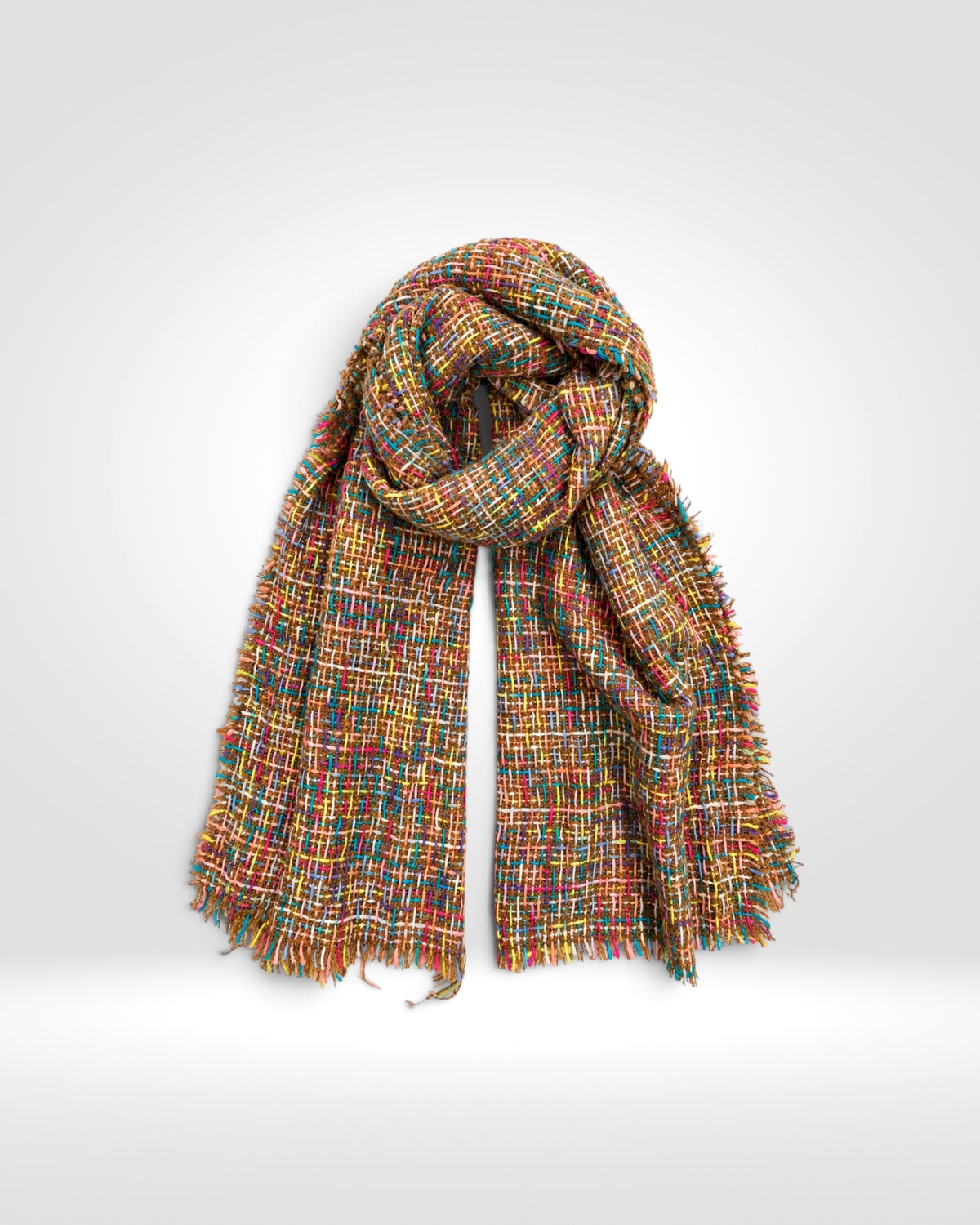 Multicolour Tweed Fringe Scarf – Brown