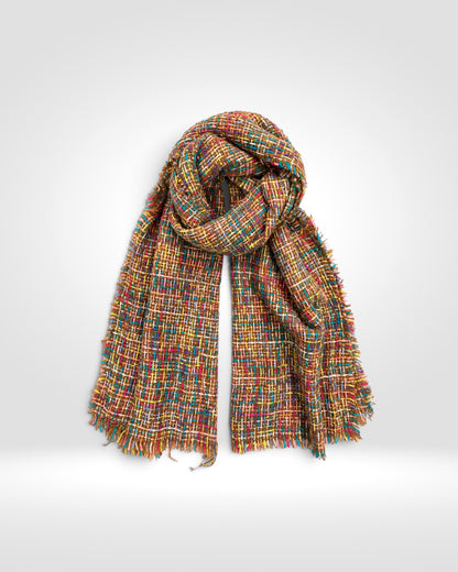 Multicolour Tweed Fringe Scarf – Brown