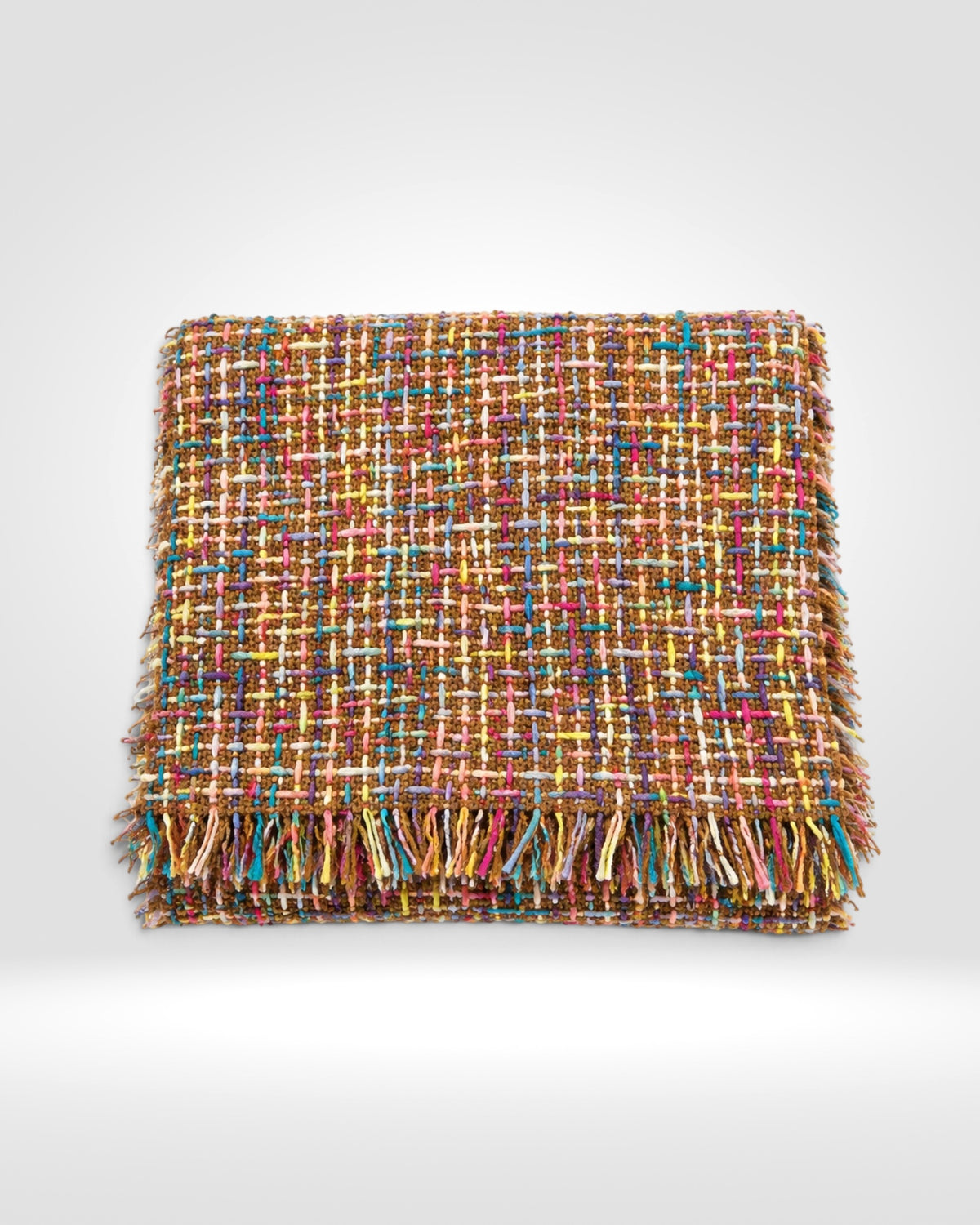 Multicolour Tweed Fringe Scarf – Brown